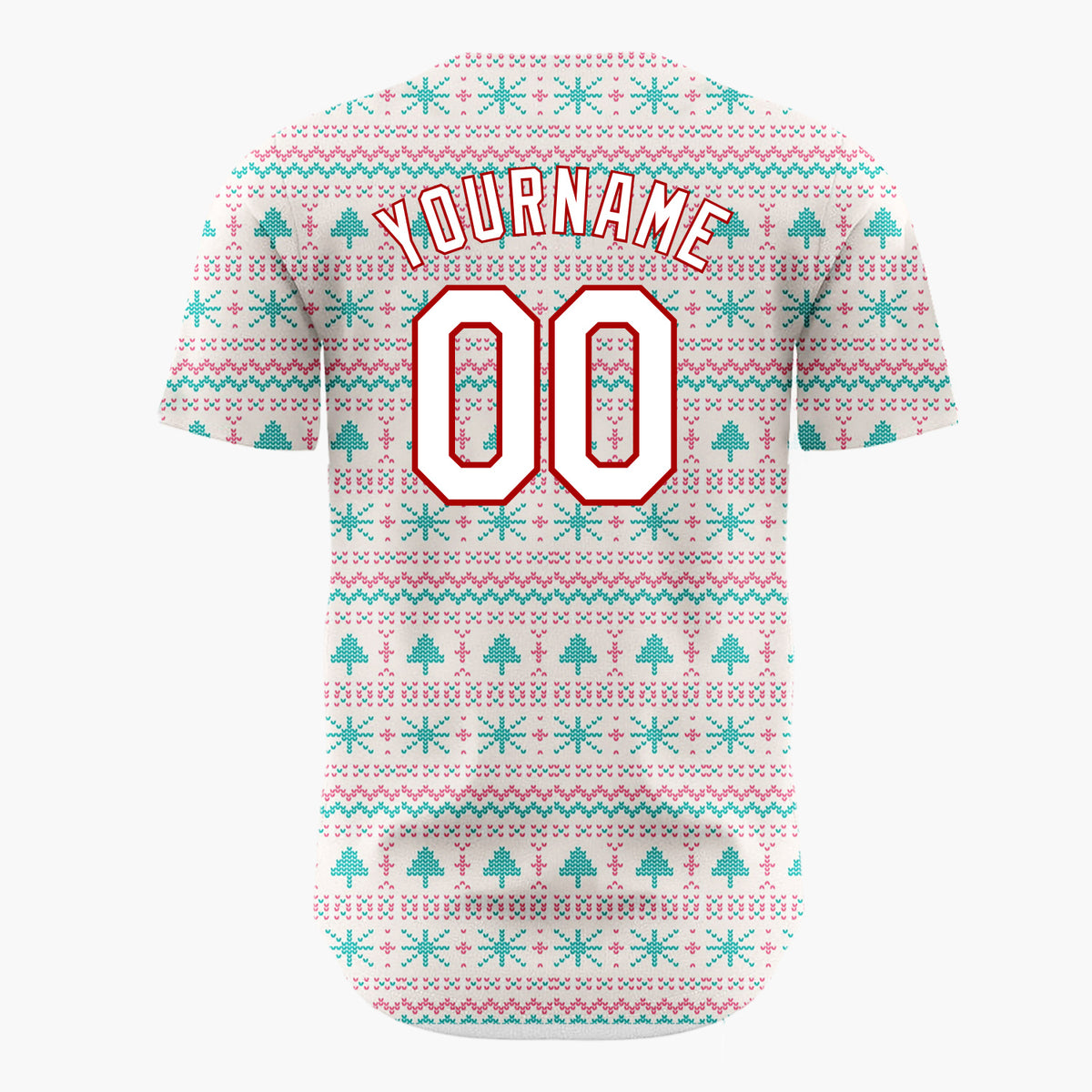 Custom Cream Blue Snowflakes And Christmas Trees Nordic Fair Isle Pattern Christmas Baseball Jersey