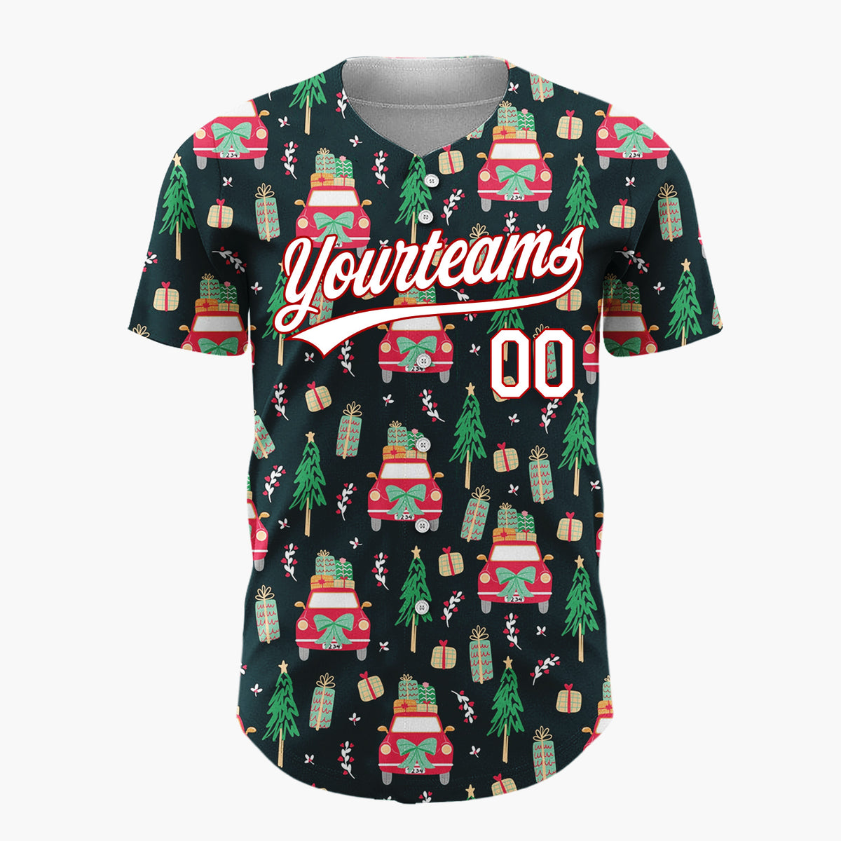 Custom Black Red Cars Gifts And Trees Cozy Christmas Road Trip Pattern Christmas Baseball Jersey