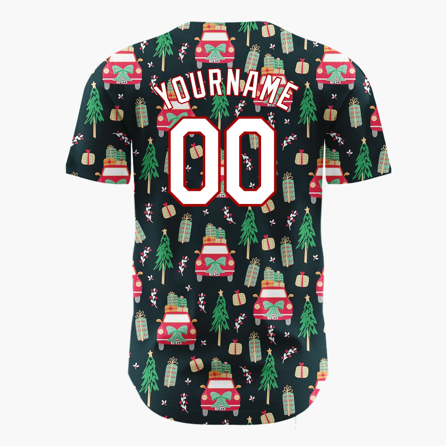 Custom Black Red Cars Gifts And Trees Cozy Christmas Road Trip Pattern Christmas Baseball Jersey