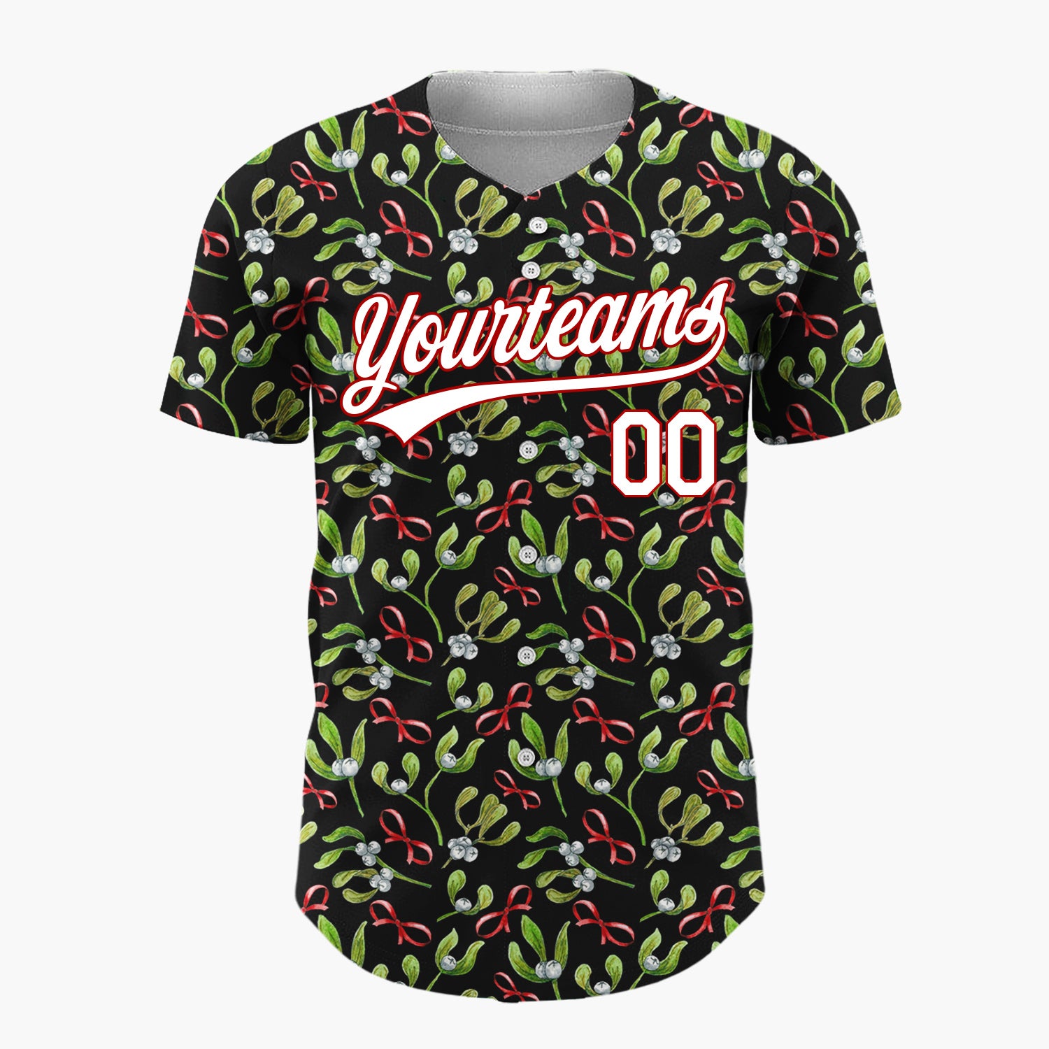 Custom Black Mistletoe Bows Watercolor Christmas Baseball Jersey