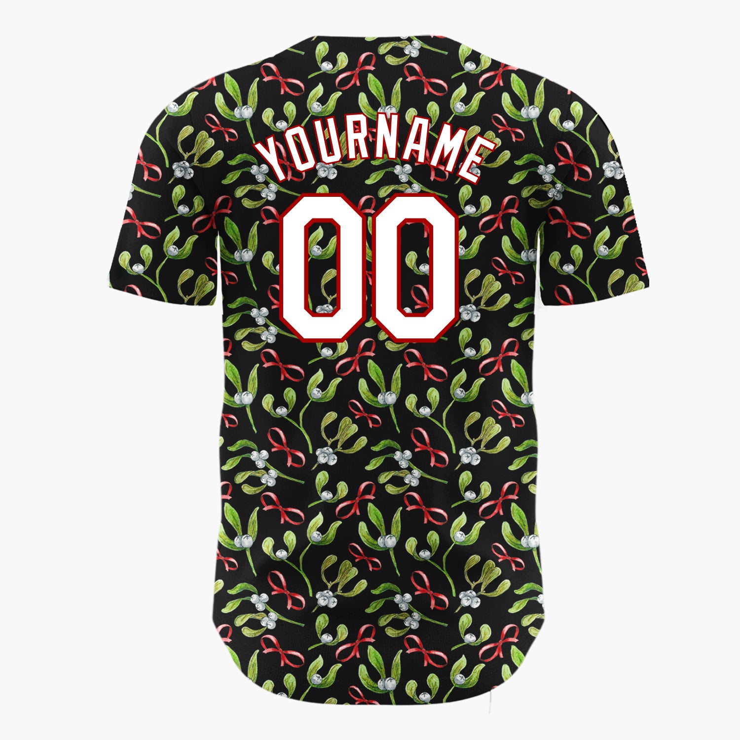 Custom Black Mistletoe Bows Watercolor Christmas Baseball Jersey