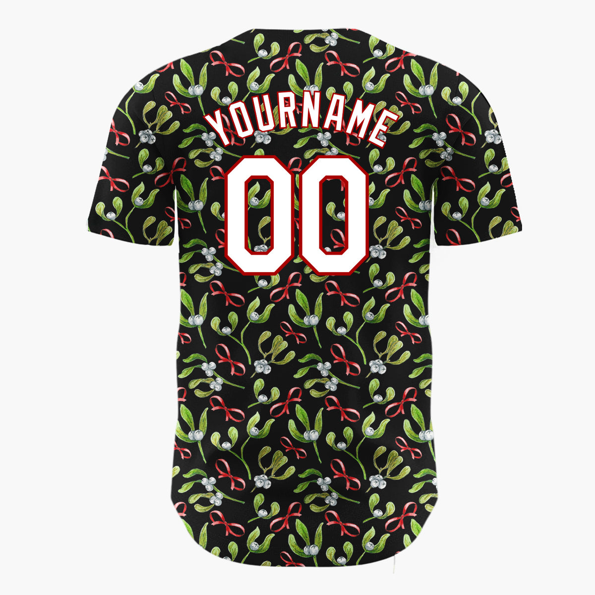Custom Black Mistletoe Bows Watercolor Christmas Baseball Jersey