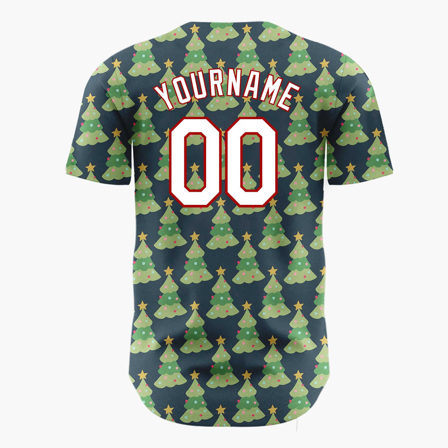 Custom Dark Blue Decorated Christmas Trees Repeat Pattern Christmas Baseball Jersey