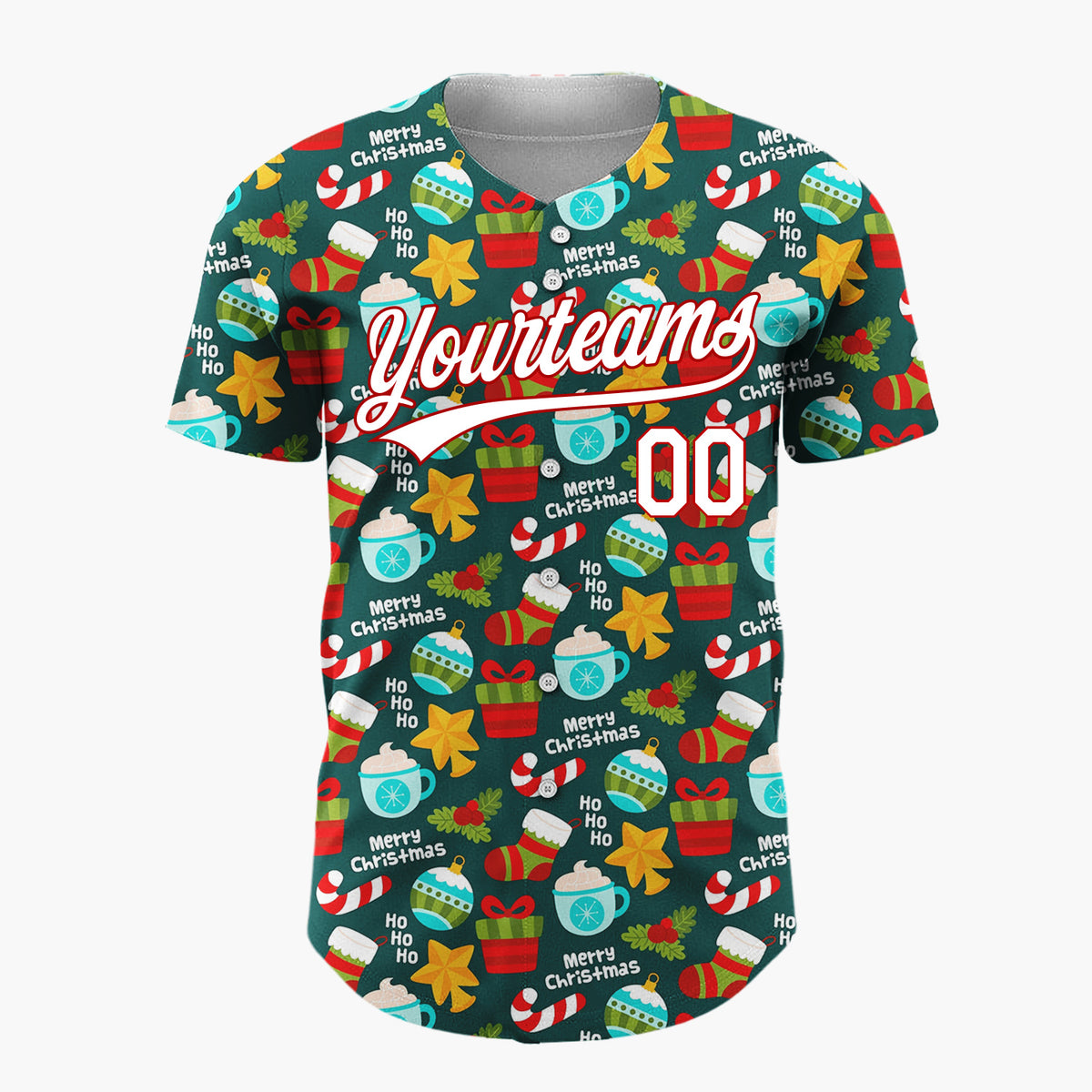 Custom Dark Blue Christmas Ornaments Text Cartoon Space Pattern Christmas Baseball Jersey