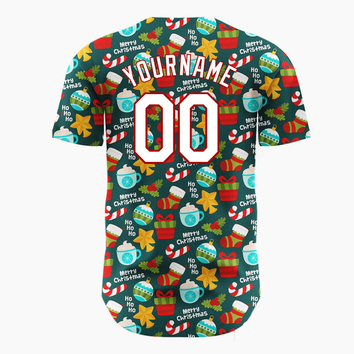 Custom Dark Blue Christmas Ornaments Text Cartoon Space Pattern Christmas Baseball Jersey