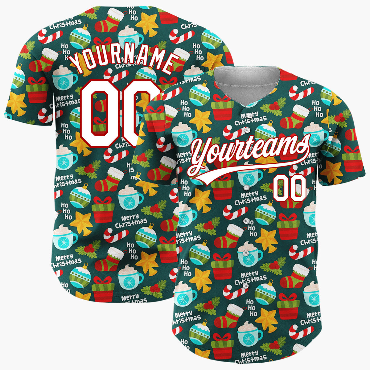 Custom Dark Blue Christmas Ornaments Text Cartoon Space Pattern Christmas Baseball Jersey