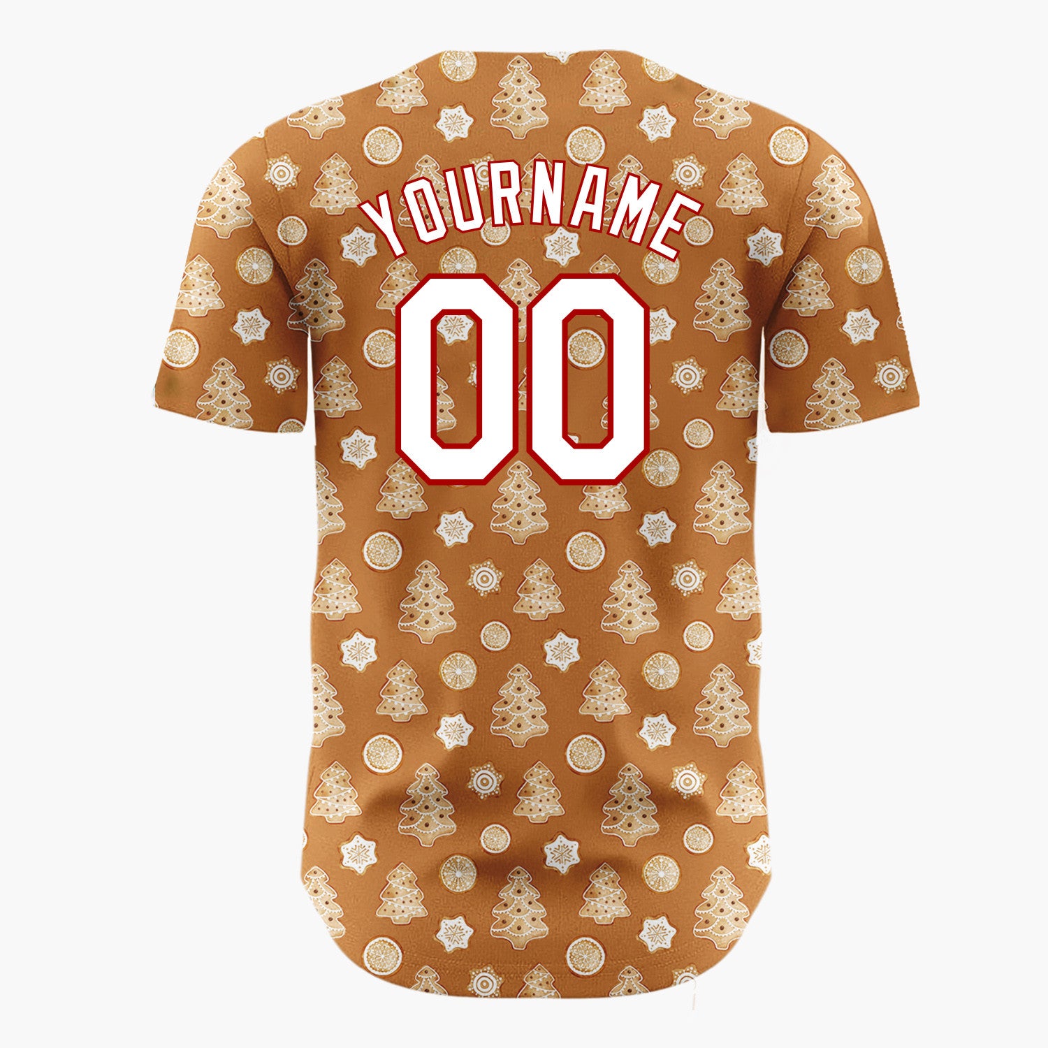 Custom Brown Gingerbread Trees And Oranges Baked Goods Pattern Christmas Baseball Jersey