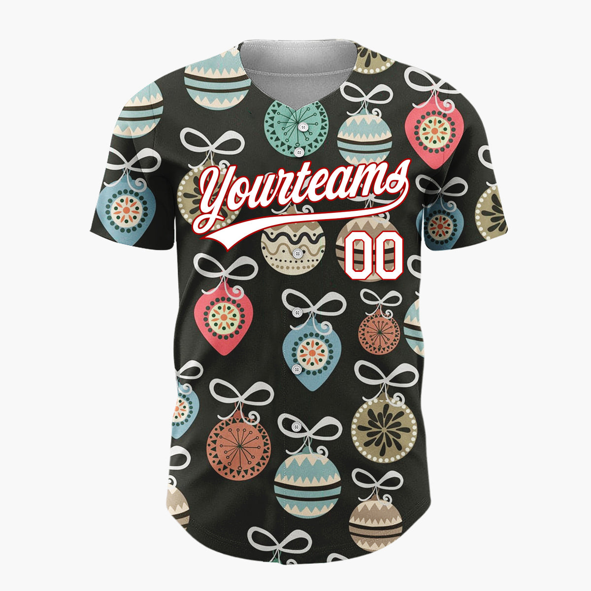 Custom Black Ornaments And Bows Retro Christmas Baseball Jersey
