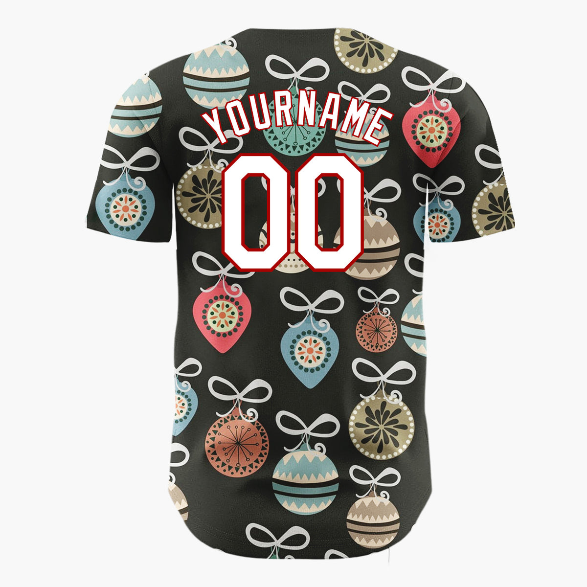 Custom Black Ornaments And Bows Retro Christmas Baseball Jersey