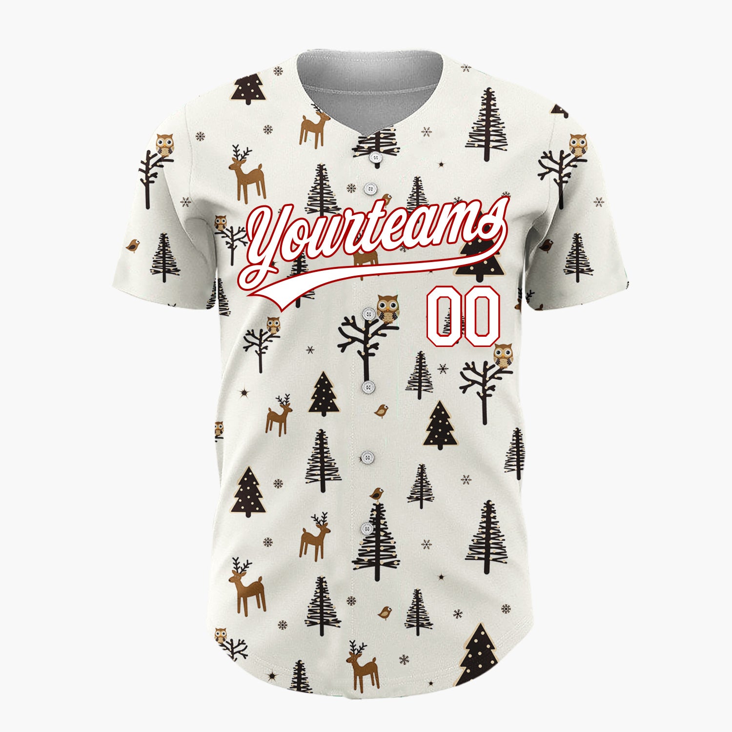 Custom Cream Woodland Creatures Trees Nordic Christmas Baseball Jersey