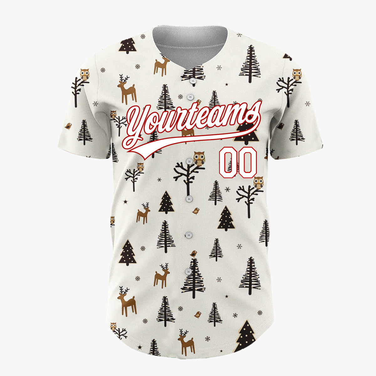 Custom Cream Woodland Creatures Trees Nordic Christmas Baseball Jersey