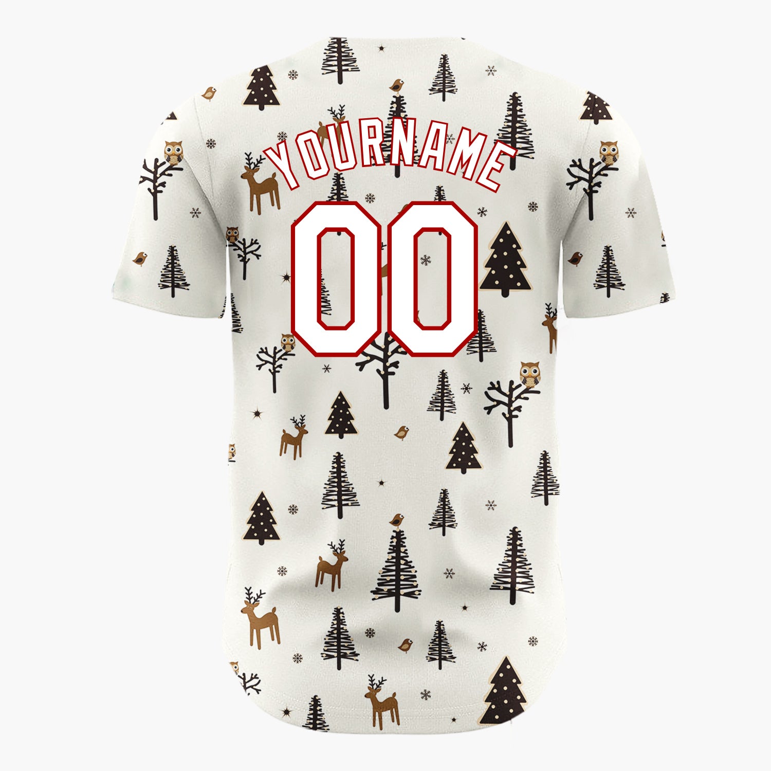 Custom Cream Woodland Creatures Trees Nordic Christmas Baseball Jersey
