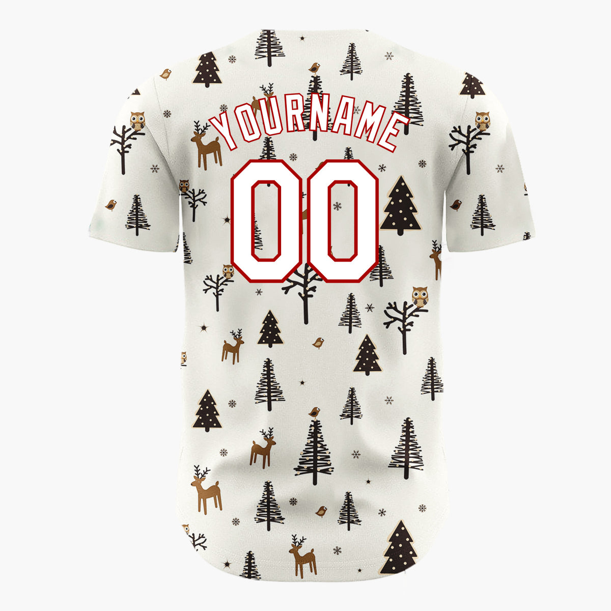 Custom Cream Woodland Creatures Trees Nordic Christmas Baseball Jersey