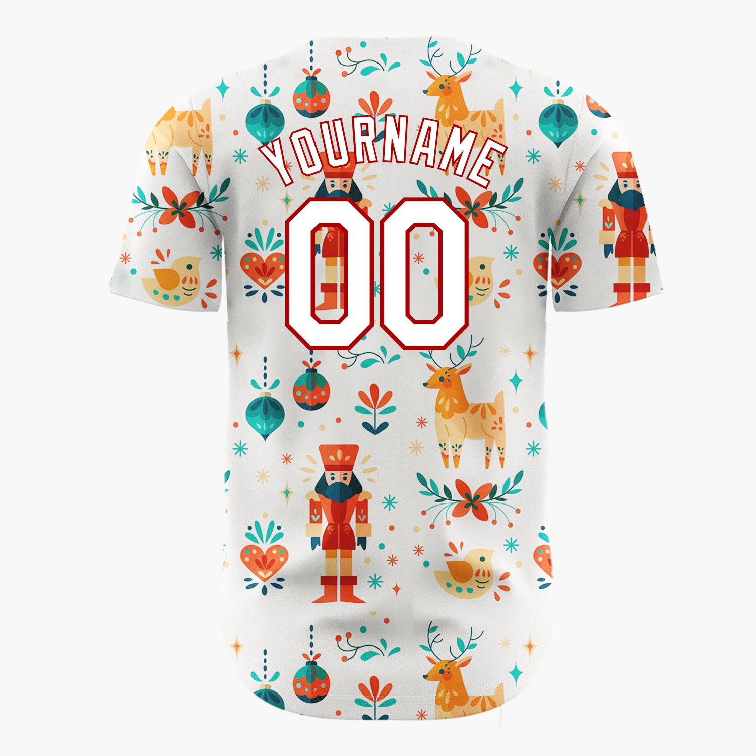 Custom Cream Orange Nutcracker Reindeer Folk Art Pattern Christmas Baseball Jersey