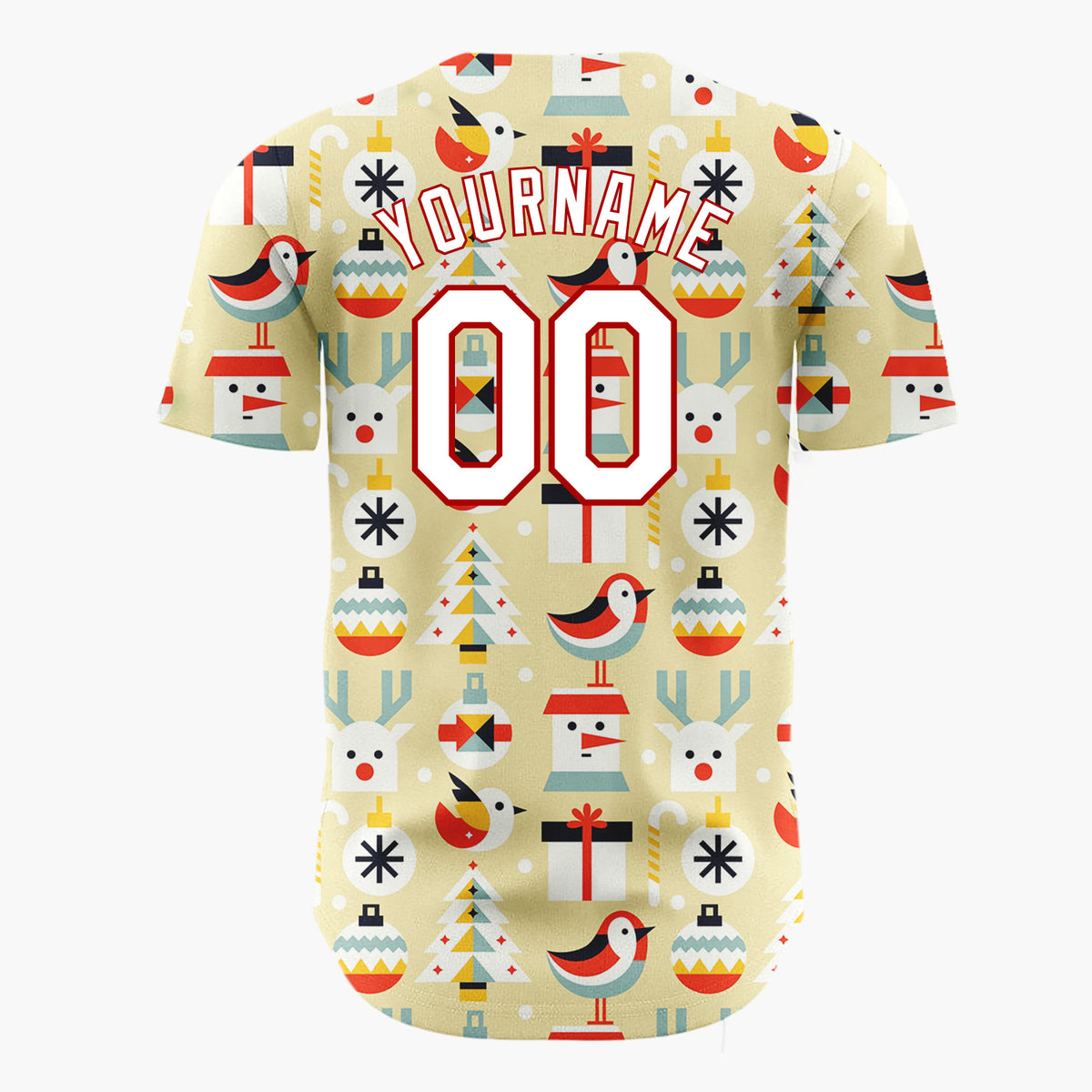 Custom Cream Minimalist Santa Reindeer And Bird Geometric Christmas Baseball Jersey