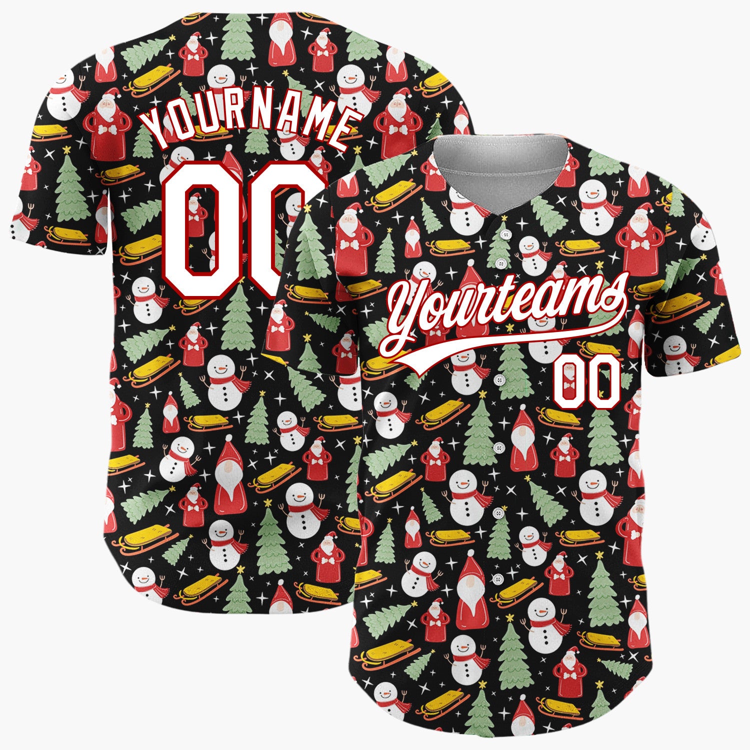 Custom Black Snowman Christmas Doodles Cartoon Pattern Christmas Baseball Jersey