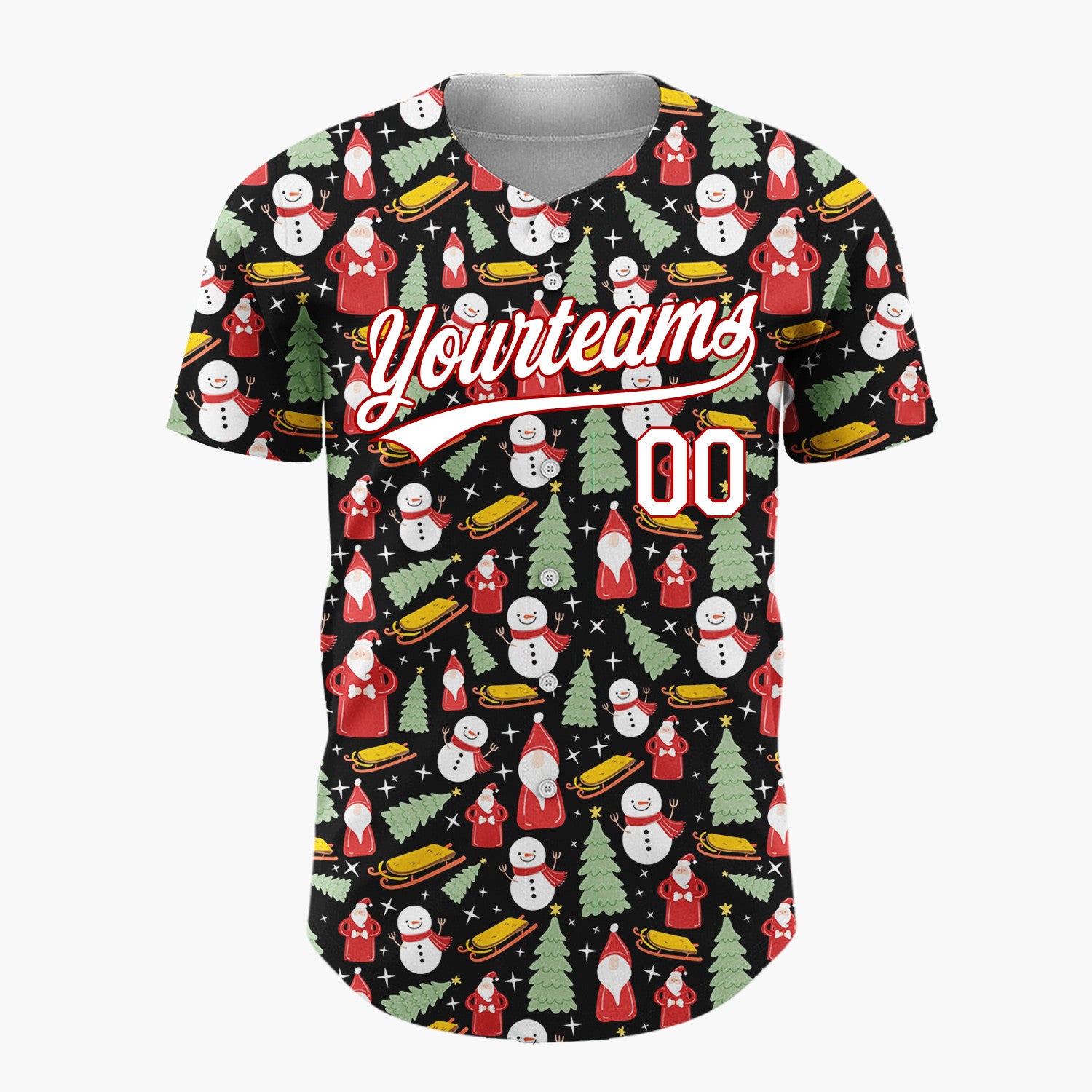 Custom Black Snowman Christmas Doodles Cartoon Pattern Christmas Baseball Jersey