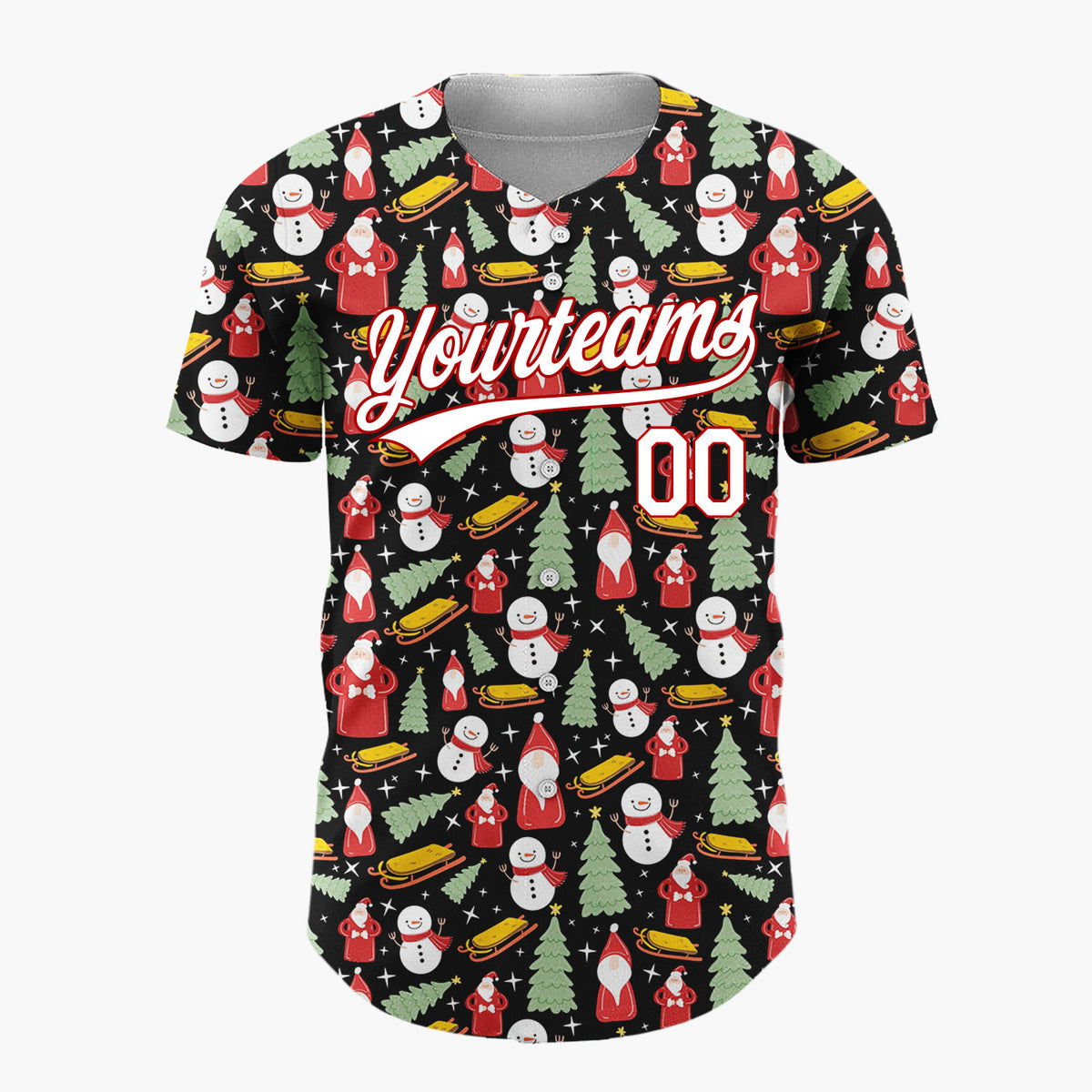 Custom Black Snowman Christmas Doodles Cartoon Pattern Christmas Baseball Jersey