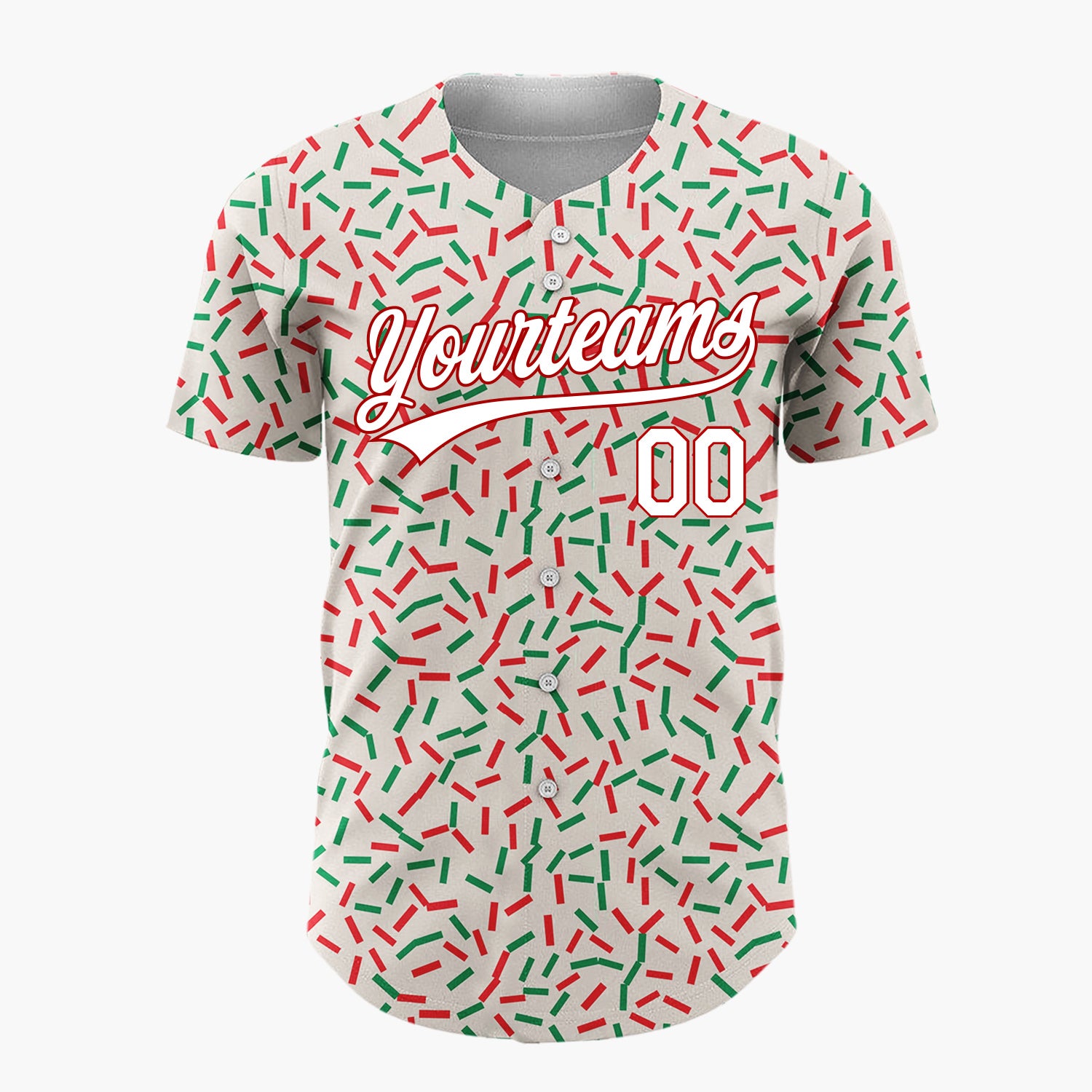 Custom Cream Red Green Confetti Sprinkles Abstract Pattern Christmas Baseball Jersey