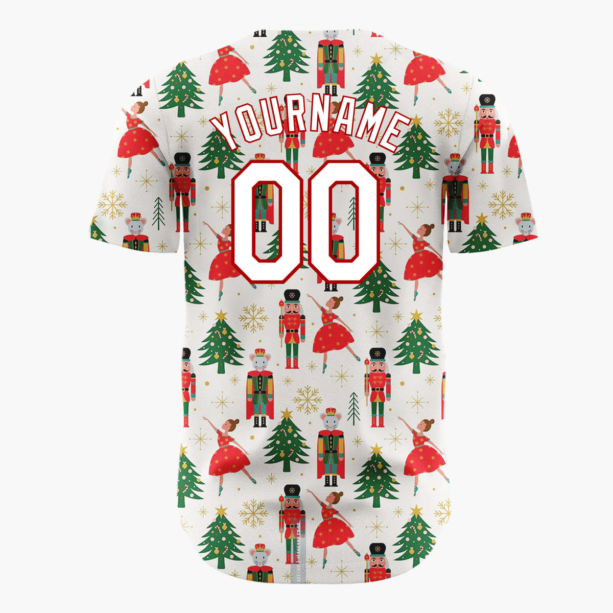 Custom Cream Nutcrackers Ballerinas Trees Festive Illustration Christmas Baseball Jersey