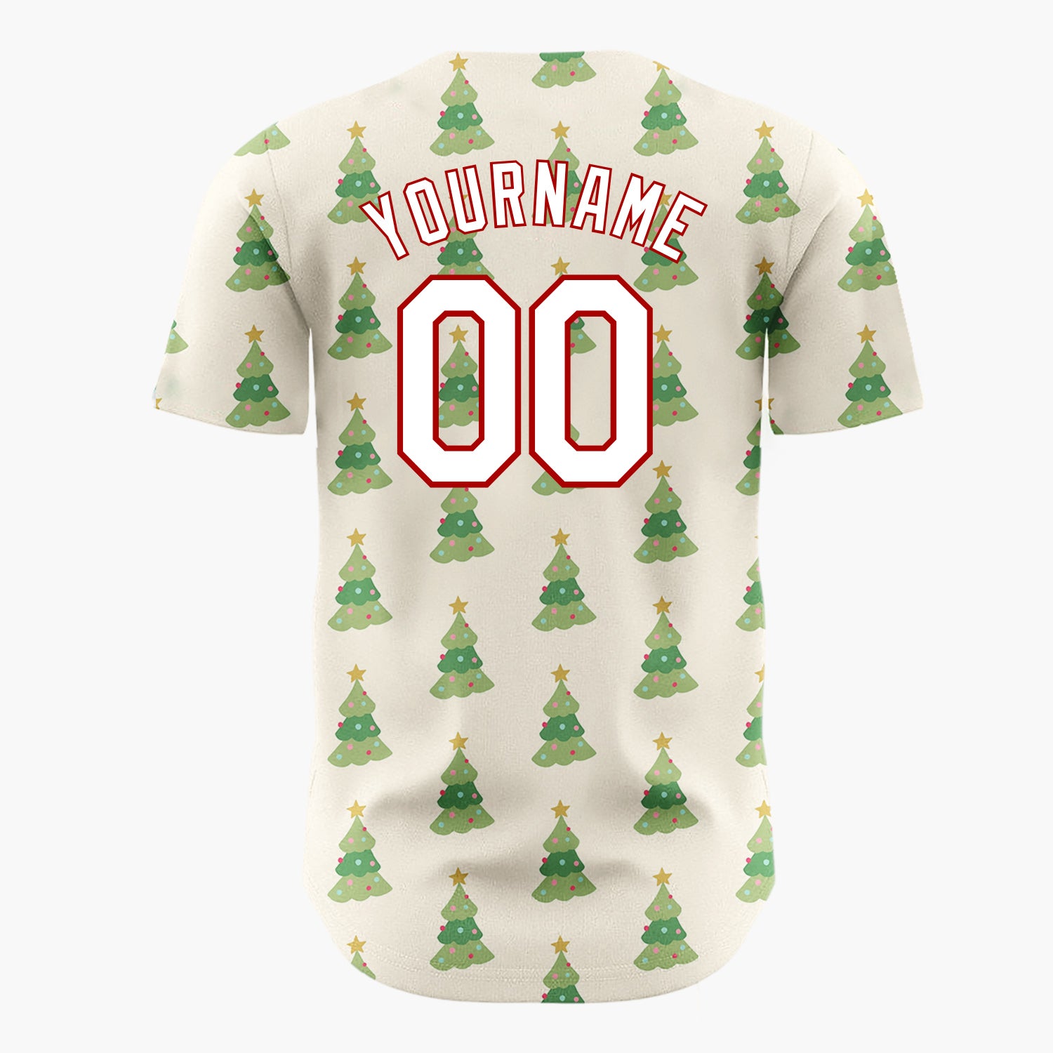 Custom Cream Green Decorated Christmas Trees Cute Pattern Christmas Baseball Jersey
