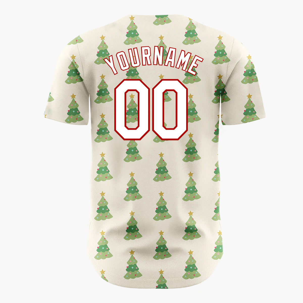 Custom Cream Green Decorated Christmas Trees Cute Pattern Christmas Baseball Jersey