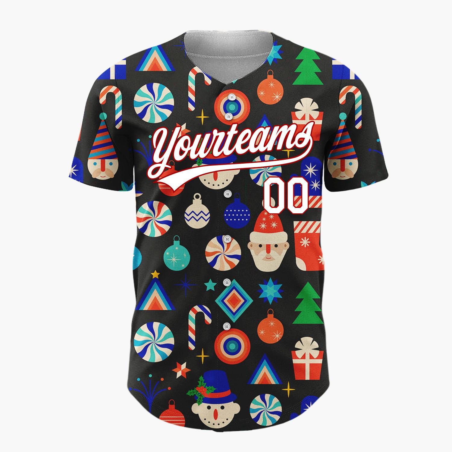 Custom Black White Snowflakes Graphic Christmas Tree Pattern Christmas Baseball Jersey