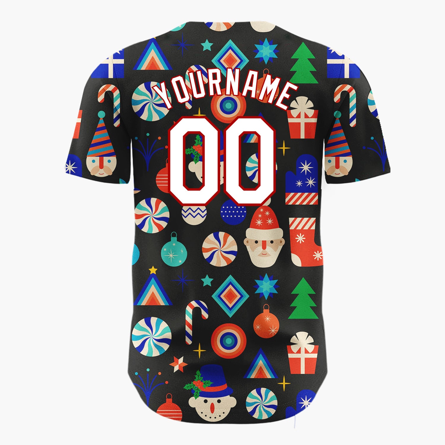 Custom Black White Snowflakes Graphic Christmas Tree Pattern Christmas Baseball Jersey