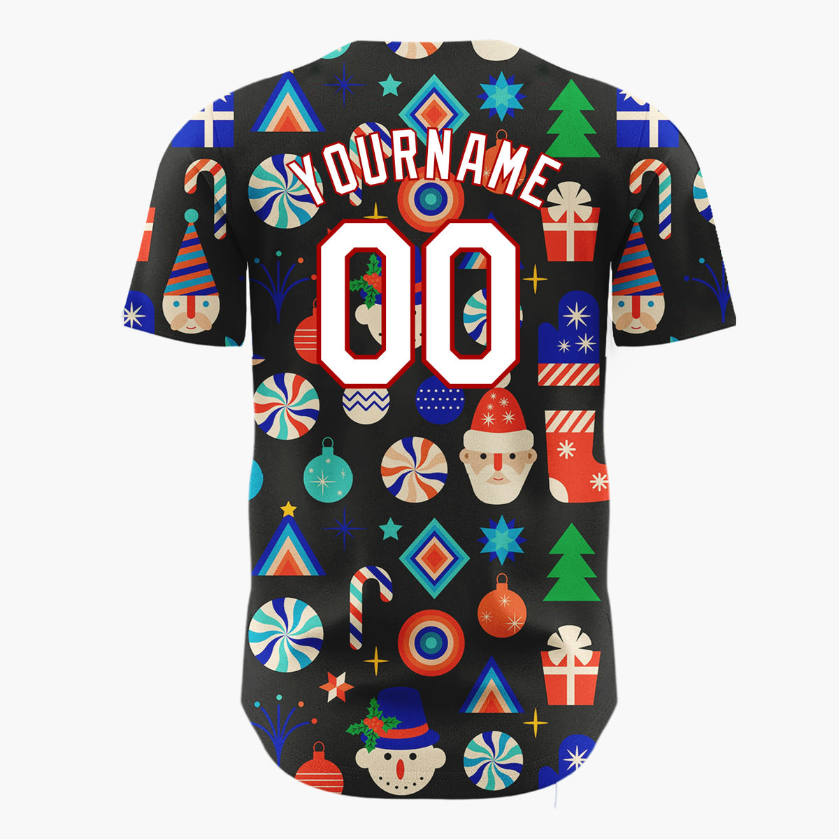 Custom Black White Snowflakes Graphic Christmas Tree Pattern Christmas Baseball Jersey