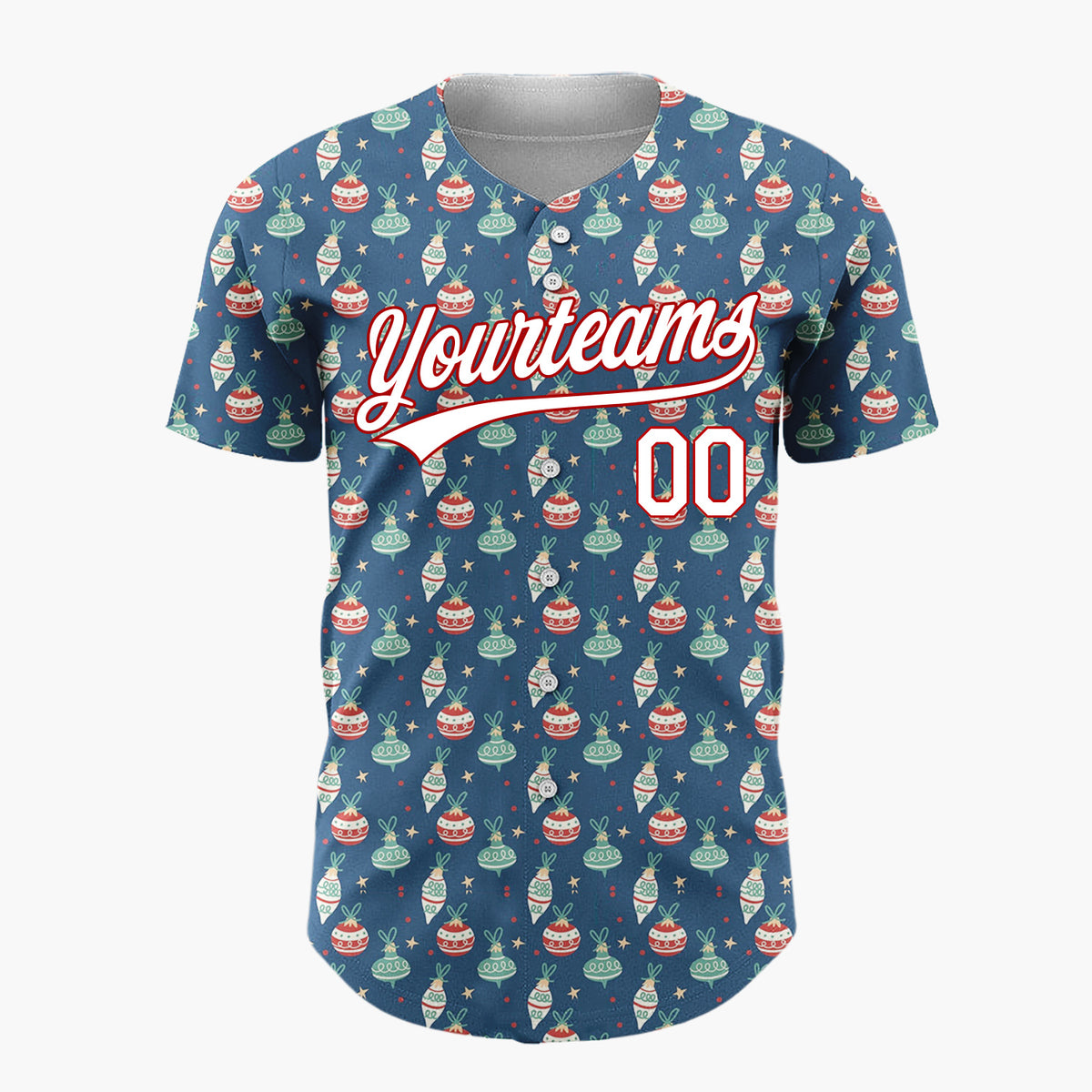 Custom Cream Red Candy Canes And Snowflakes Nordic Fair Isle Pattern Christmas Baseball Jersey