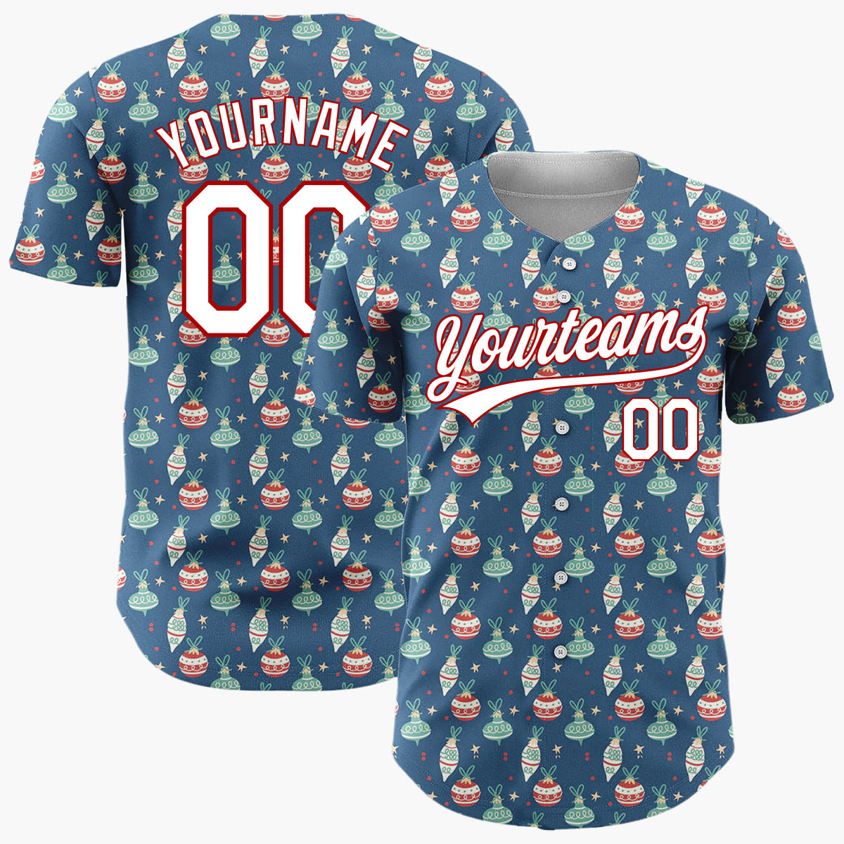 Custom Cream Red Candy Canes And Snowflakes Nordic Fair Isle Pattern Christmas Baseball Jersey