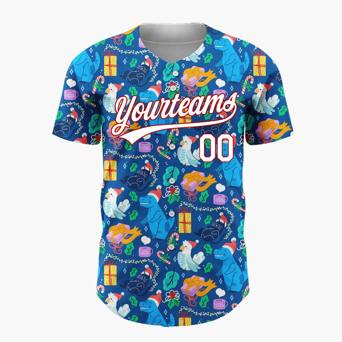 Custom Dark Blue Dinosaurs Parrots Cute Animals And Gifts Christmas Baseball Jersey