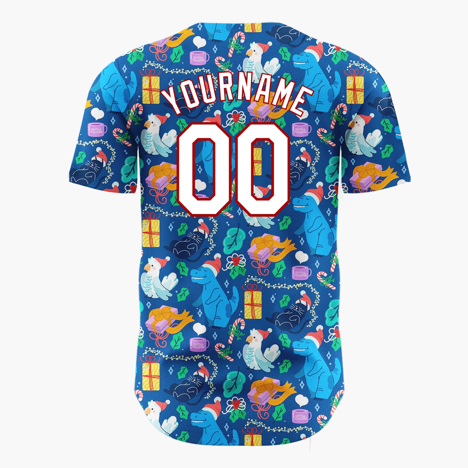 Custom Dark Blue Dinosaurs Parrots Cute Animals And Gifts Christmas Baseball Jersey
