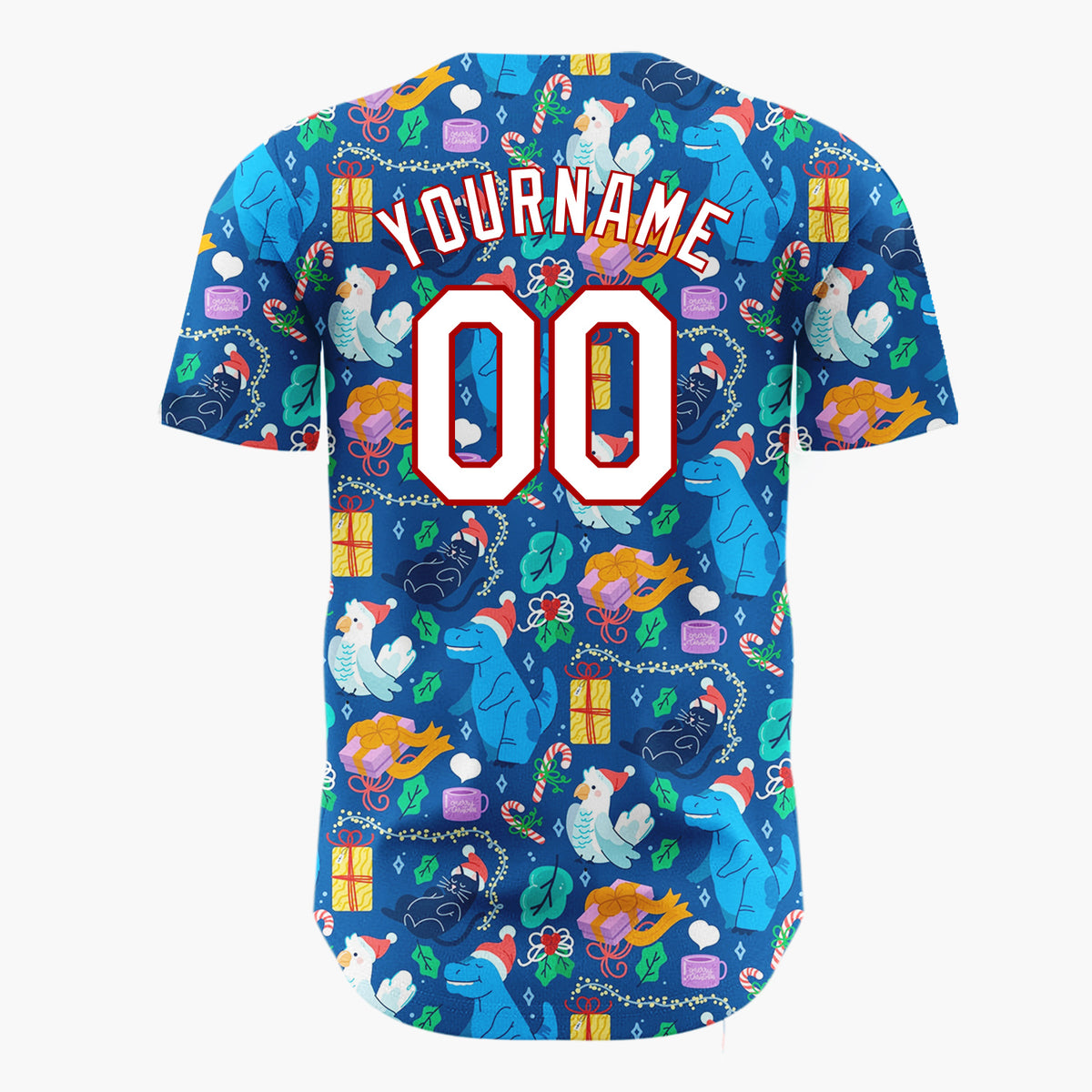 Custom Dark Blue Dinosaurs Parrots Cute Animals And Gifts Christmas Baseball Jersey