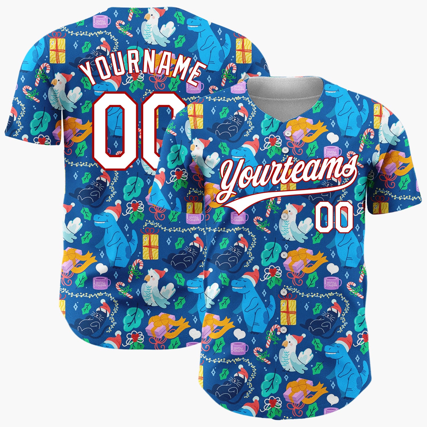 Custom Dark Blue Dinosaurs Parrots Cute Animals And Gifts Christmas Baseball Jersey