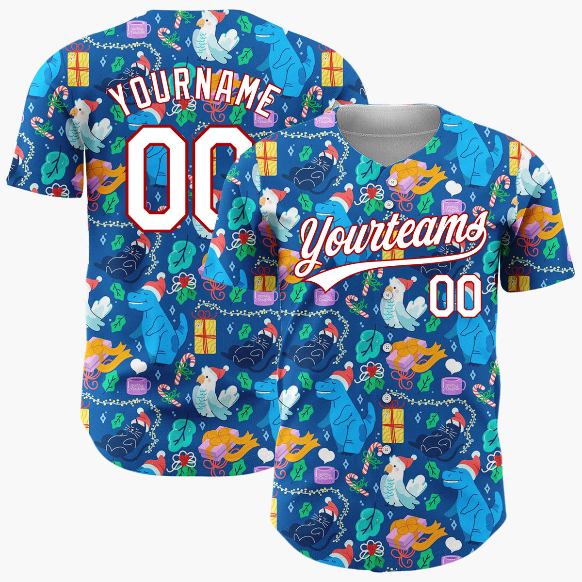 Custom Dark Blue Dinosaurs Parrots Cute Animals And Gifts Christmas Baseball Jersey