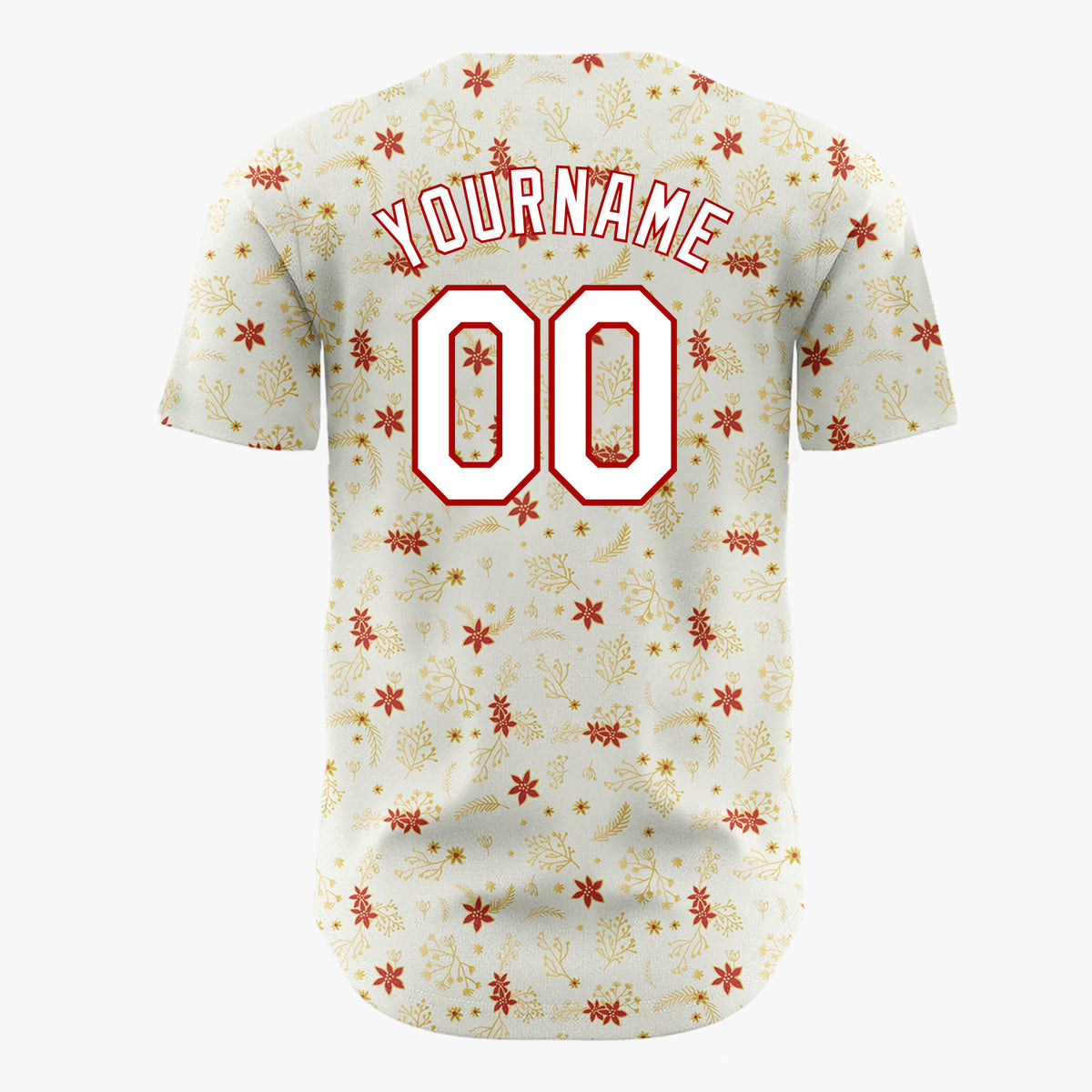 Custom Cream Gold Poinsettia Flowers And Leaves Minimal Christmas Baseball Jersey