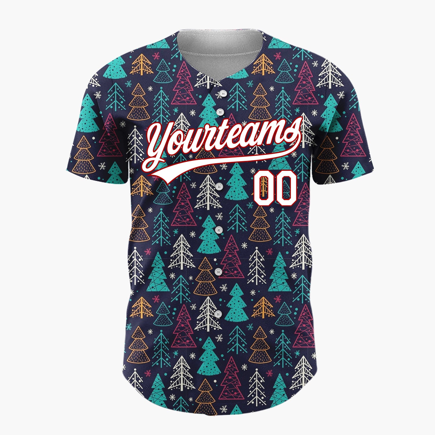 Custom Dark Blue Christmas Trees Festive Doodles Cartoon Pattern Christmas Baseball Jersey