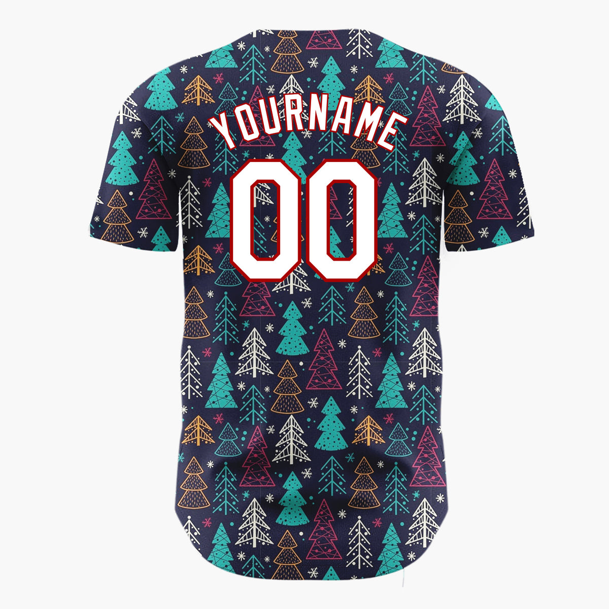 Custom Dark Blue Christmas Trees Festive Doodles Cartoon Pattern Christmas Baseball Jersey