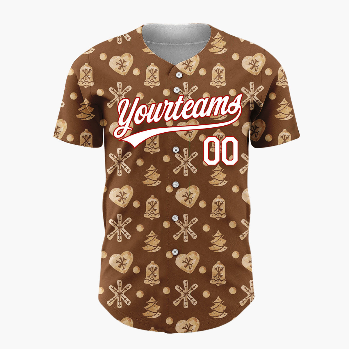 Custom Brown Gingerbread Cookie Watercolor Pattern Christmas Baseball Jersey