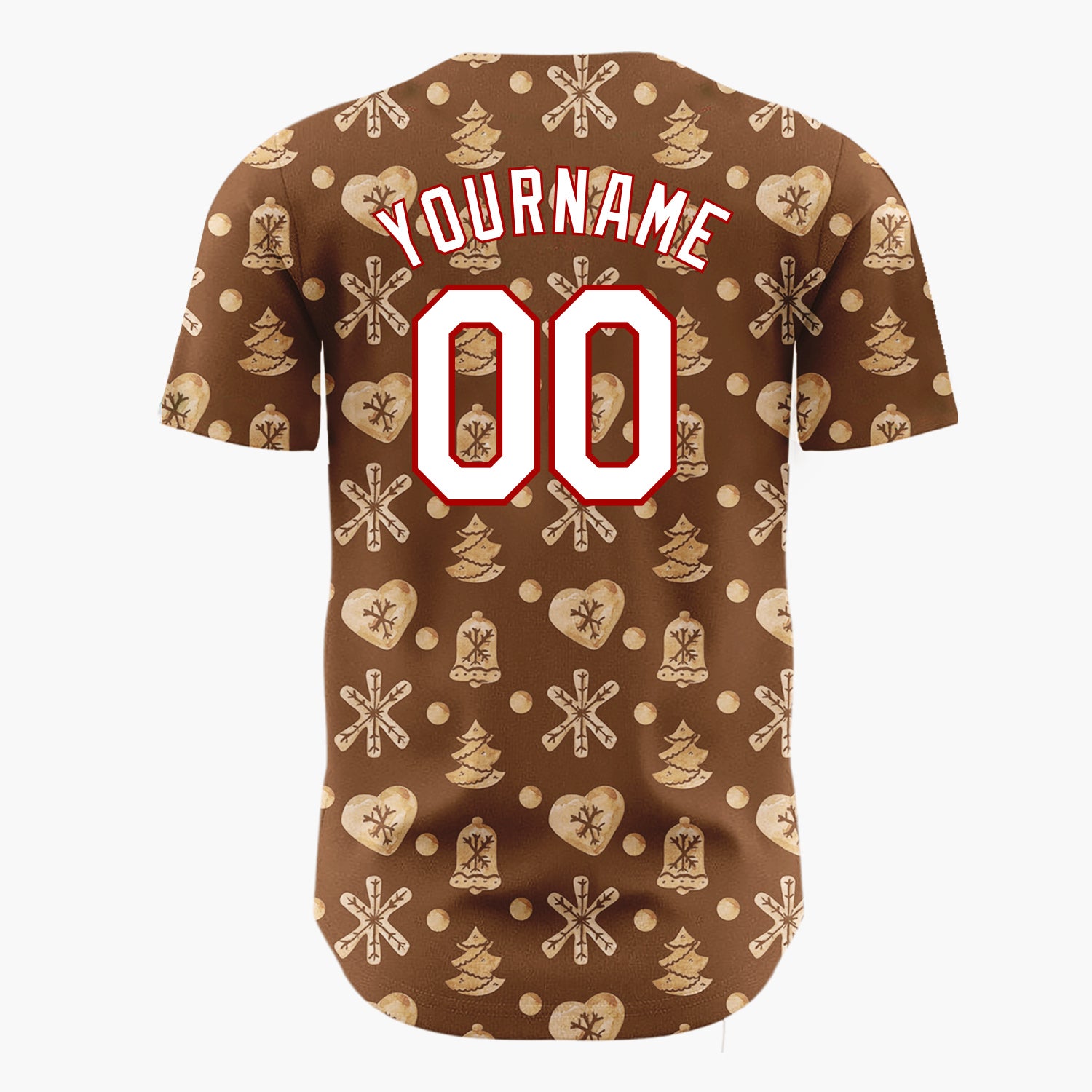 Custom Brown Gingerbread Cookie Watercolor Pattern Christmas Baseball Jersey