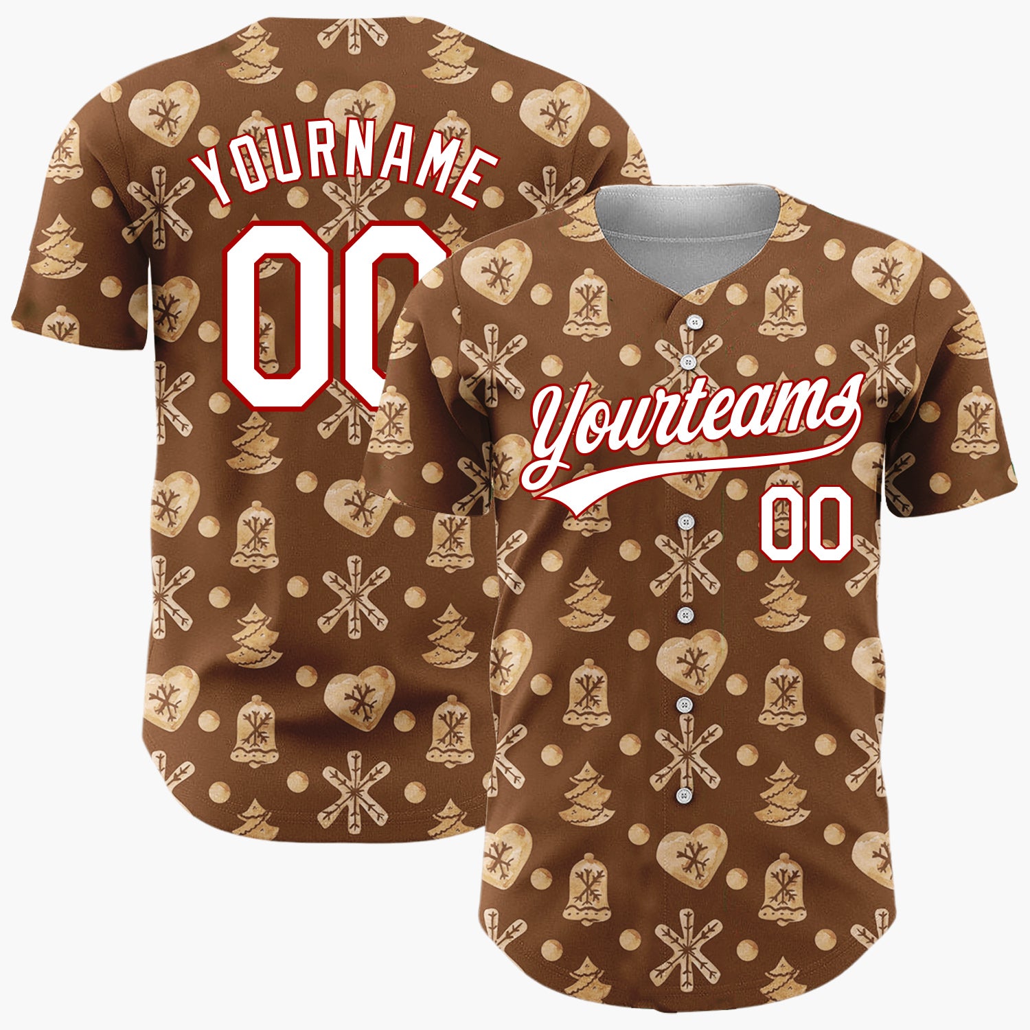 Custom Brown Gingerbread Cookie Watercolor Pattern Christmas Baseball Jersey