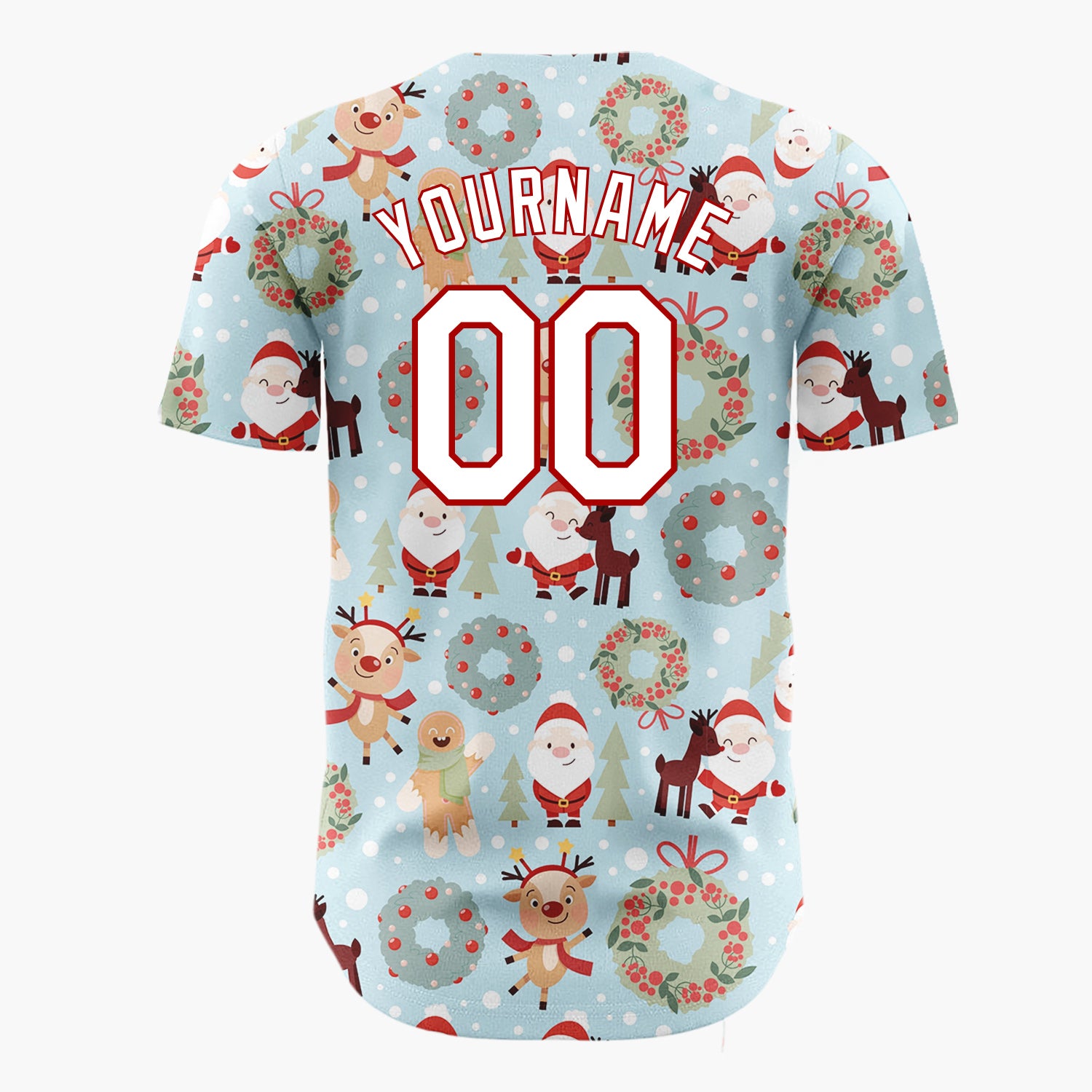 Custom Blue Santa Reindeer Wreaths Cute Cartoon Christmas Baseball Jersey