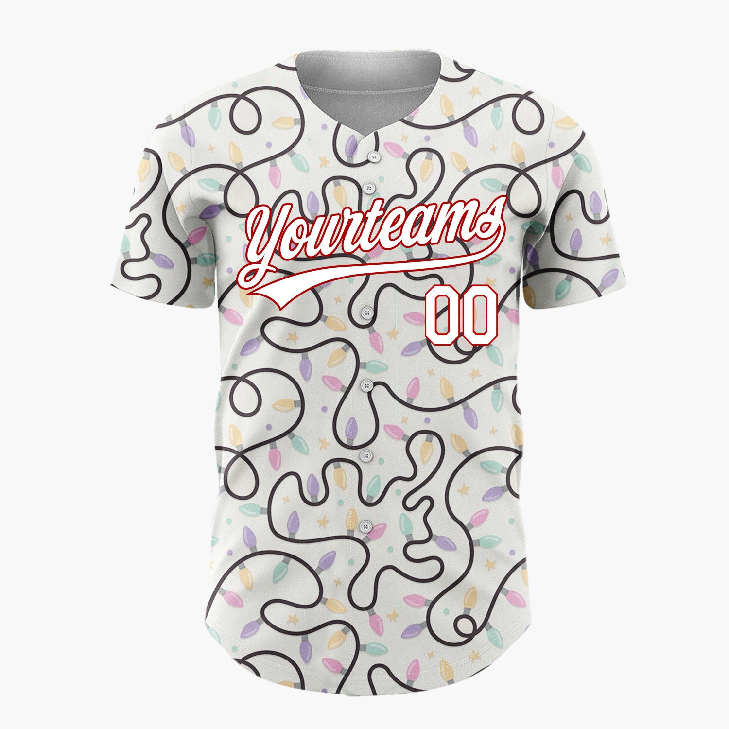 Custom Cream Swirling Christmas Lights Stars Modern Whimsical Pattern Christmas Baseball Jersey