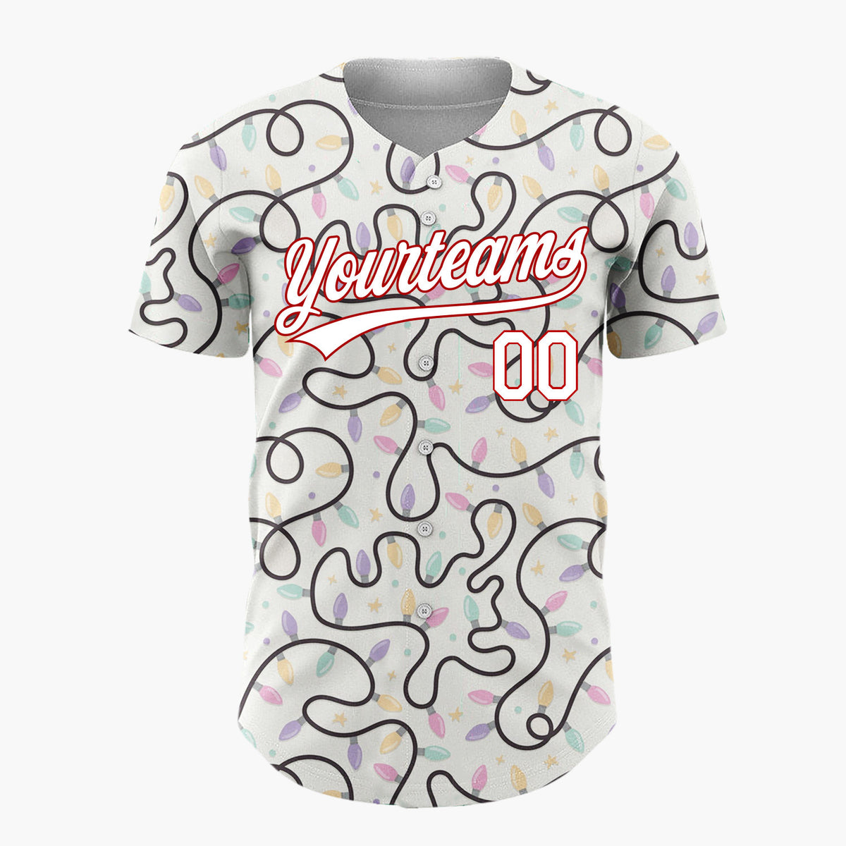 Custom Cream Swirling Christmas Lights Stars Modern Whimsical Pattern Christmas Baseball Jersey
