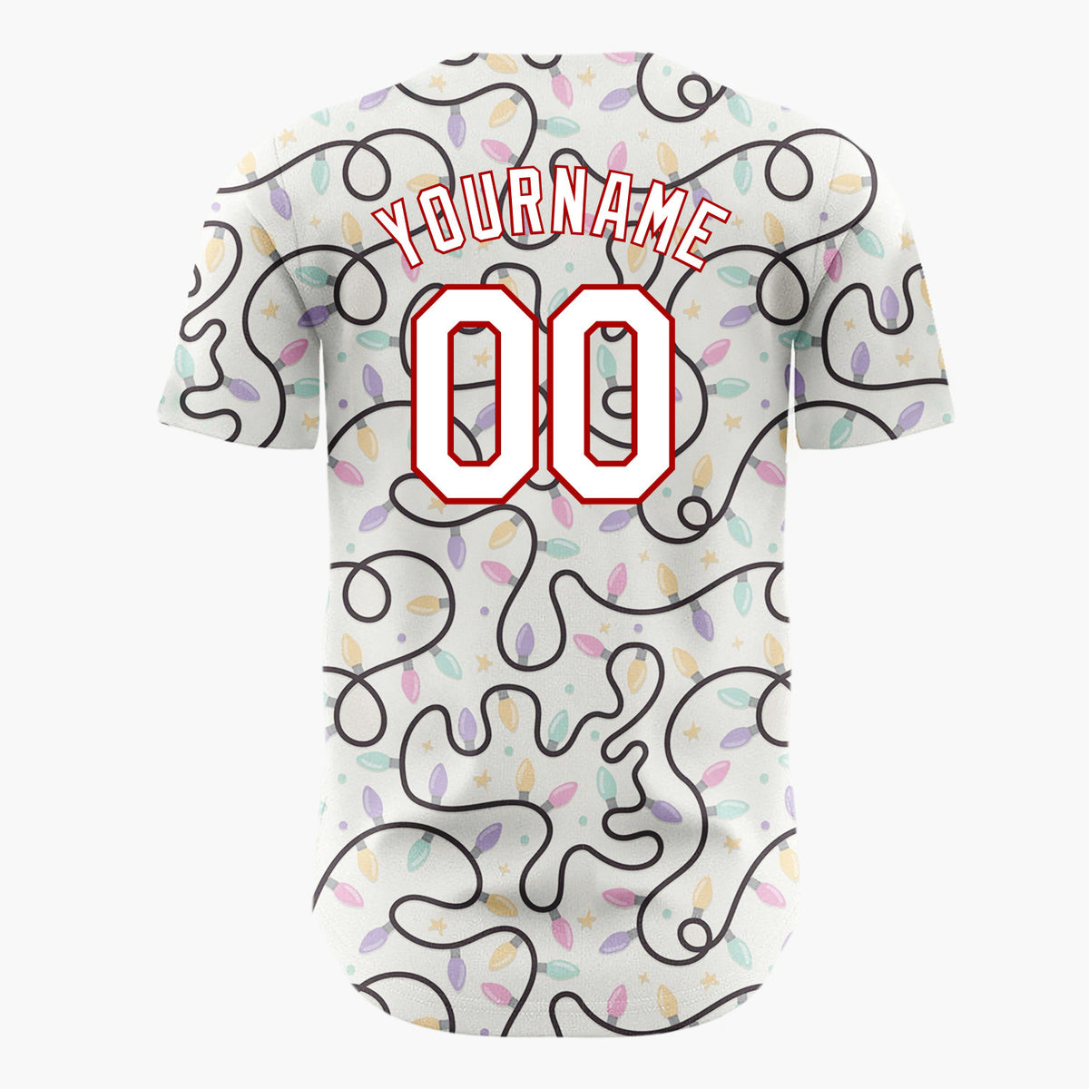 Custom Cream Swirling Christmas Lights Stars Modern Whimsical Pattern Christmas Baseball Jersey