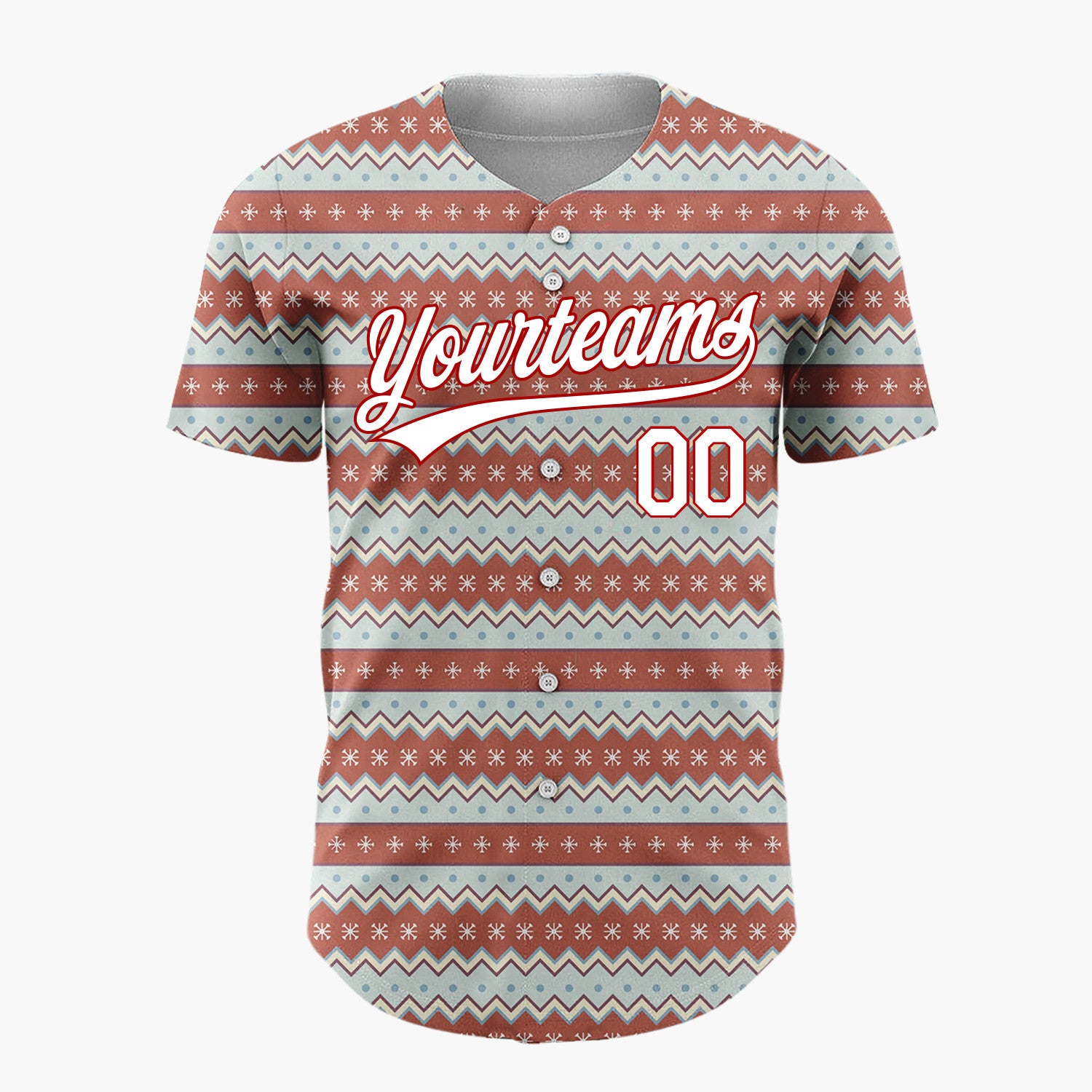 Custom Brown Blue Snowflakes Chevrons And Dots Christmas Nordic Pattern Christmas Baseball Jersey