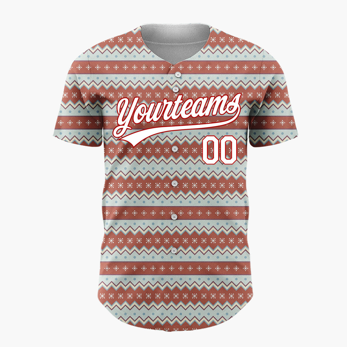 Custom Brown Blue Snowflakes Chevrons And Dots Christmas Nordic Pattern Christmas Baseball Jersey