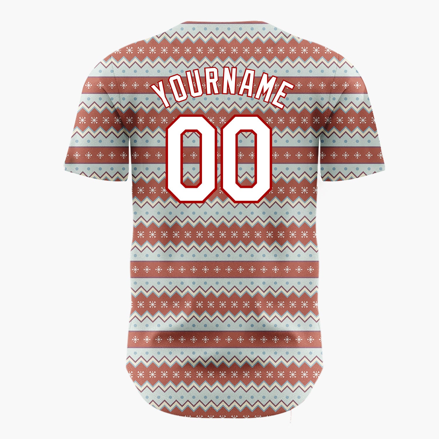 Custom Brown Blue Snowflakes Chevrons And Dots Christmas Nordic Pattern Christmas Baseball Jersey