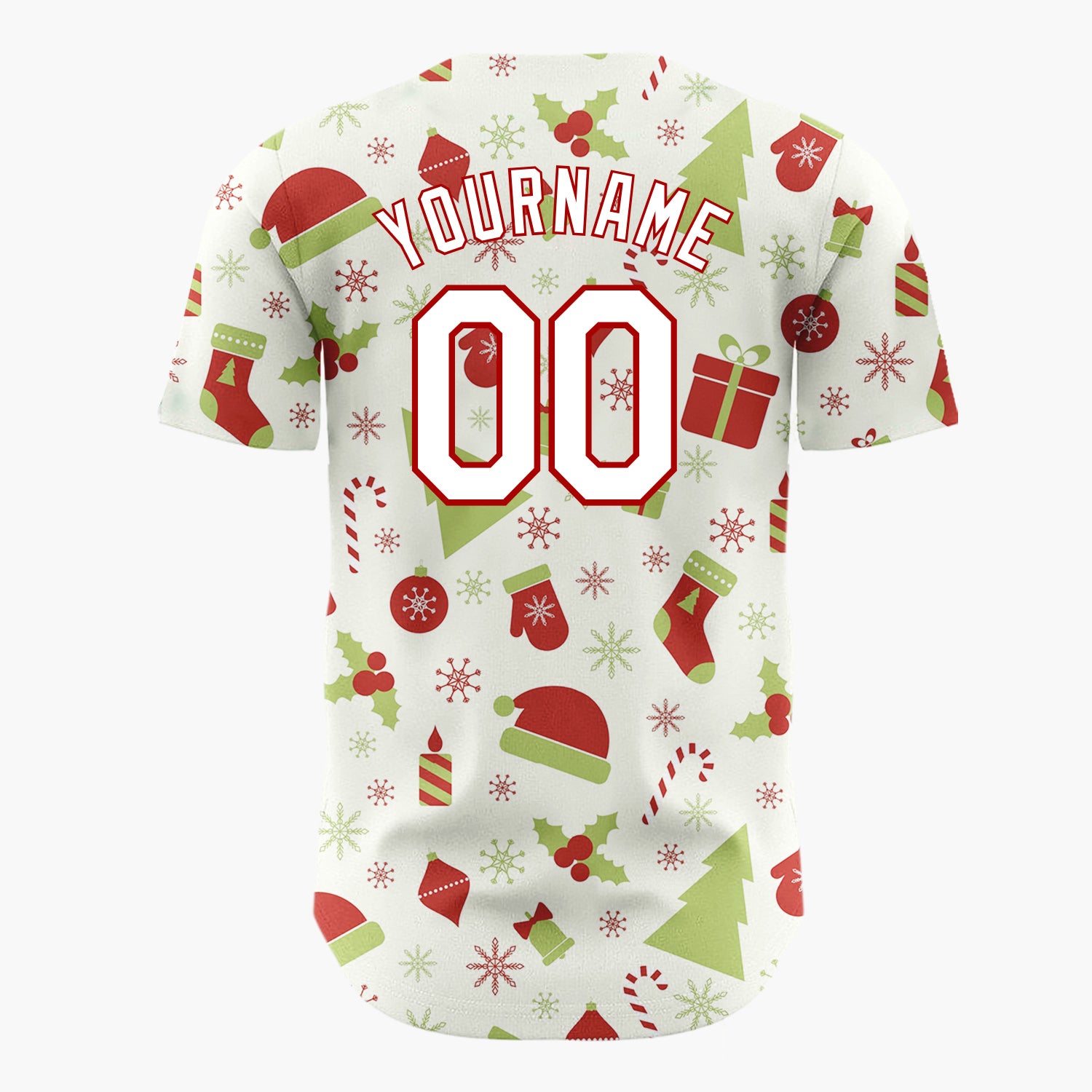 Custom Cream Red And Green Holiday Icons Folk Christmas Baseball Jersey